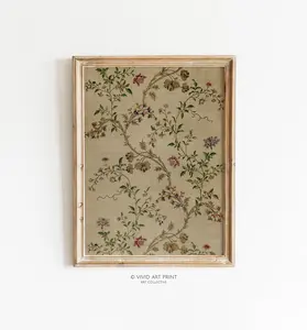 (No Frame) Antique Silk Textile Design PRINTABLE Wall Art : Vintage Neutral Vines Tapestry Pattern Decor