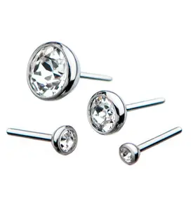 Titanium Threadless Top with Clear Gem