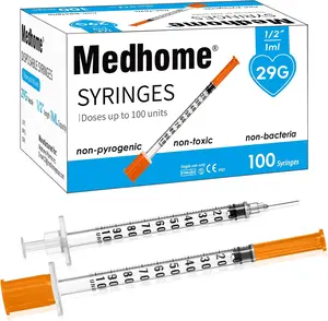 1ml 29G 1/2 Inch Syringe, Lab Syringes Individually Wrapped, Pack of 100