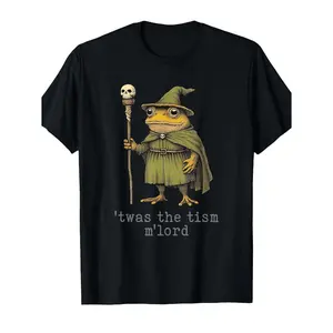 Men'S Funny Wizard Frog Witch T-Shirt - "Tism M'Lord" Graphic Novelty Tee with Magical Staff Design, Loose Fit Short Sleeve Crew Neck, All-Season Casual Shirt for Themed Events & Daily Wear, Comfortable Retro Humor Apparel for Adults,