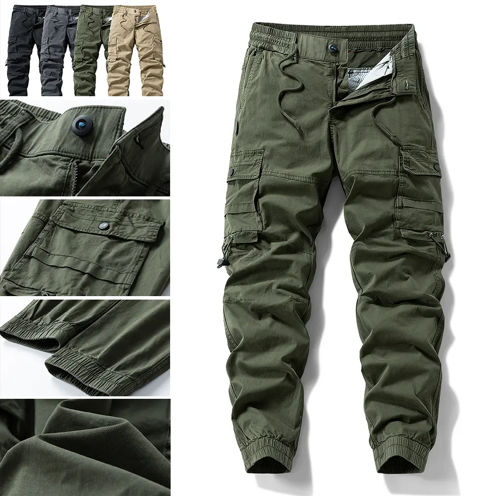 Men’s tactical cargo pants, 100% cotton multi-pocket design, quick-drying breathable straight-leg cut, lightweight hiking pants suitable for camping, outdoor training, climbing, and hunting gear.