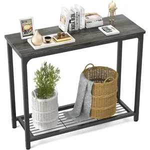 Console Table Sofa Table with Mesh Shelves, 2 Tier Entryway Table Foyer Table for Entryway, Front Hall, Hallway, Sofa, Couch, Living Room, Coffee Bar, Kitchen, Grey, 32 Inch
