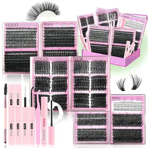 6 Box Mix Lashes Clusters Kit Gift Packs 1686Pcs with 2X Bond&Seal Volume Mega/Bottom Soft Extension False Eyelash D Curl Wispy Natural DIY Individual Fake Eyelashes for Beginners Bulk Pack