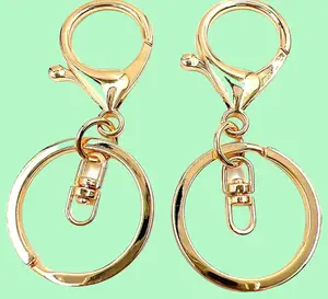 Lobster 20Pcs Golden Metal Lobster Clasps, Swivel Hooks with Flat Split Keychain Rings, Durable Materials & Stylish Gold Finish for DIY Crafting Projects