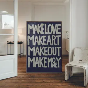 (No Frame) Make Love Make Art Print Bold Red Typography, Modern Inspirational Poster
