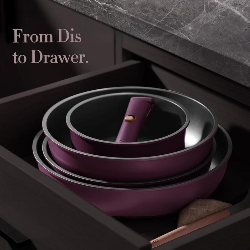 CAROTE 21pcs Pots and Pans Set, Nonstick Cookware Set Detachable Handle, Induction Kitchen Cookware Sets Non Stick with Removable Handle, RV Cookware Set, Gold and Purple