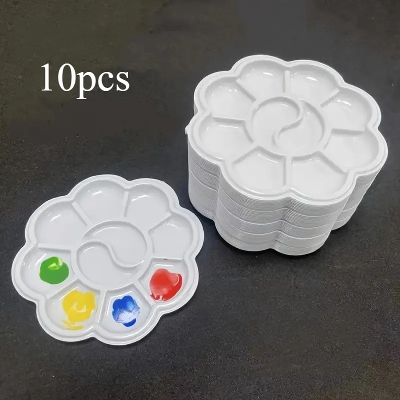 10pcs Mini Flower Shaped Plastic Paint Palettes - Art Painting Trays for Watercolor, Acrylic & Gouache Paint Mixing