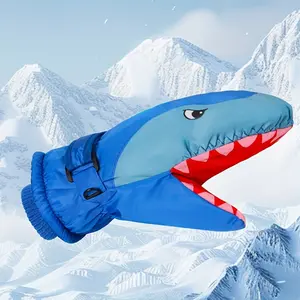 Kids Ski Gloves - Thermal High Quality Windproof Cold Weather Gloves with Shark Design, Adjustable Strap for Boys & Girls - Winter Sports, Snowboarding, Skiing - Christmas Gifts (Blue), Snowboarding Gear