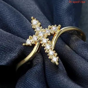 Rhinestone Cross Ring, Elegant Fashion Jewelry For Women Engagement Wedding And Party Occasions