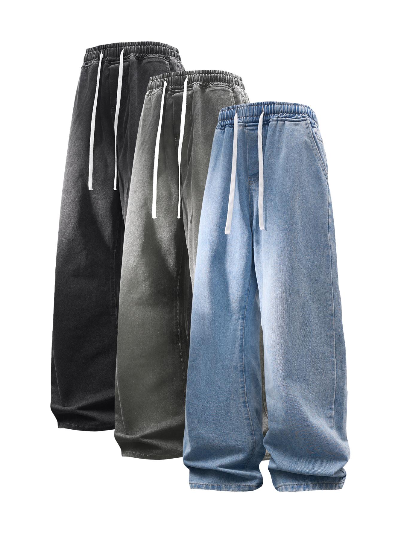 CCCMAI Men’s Vintage Loose Jeans Black Smoke Gray Blue Versatile Fashion Loose Jeans Menswear Streetwear Denim Pants Trouser Plain Pocket