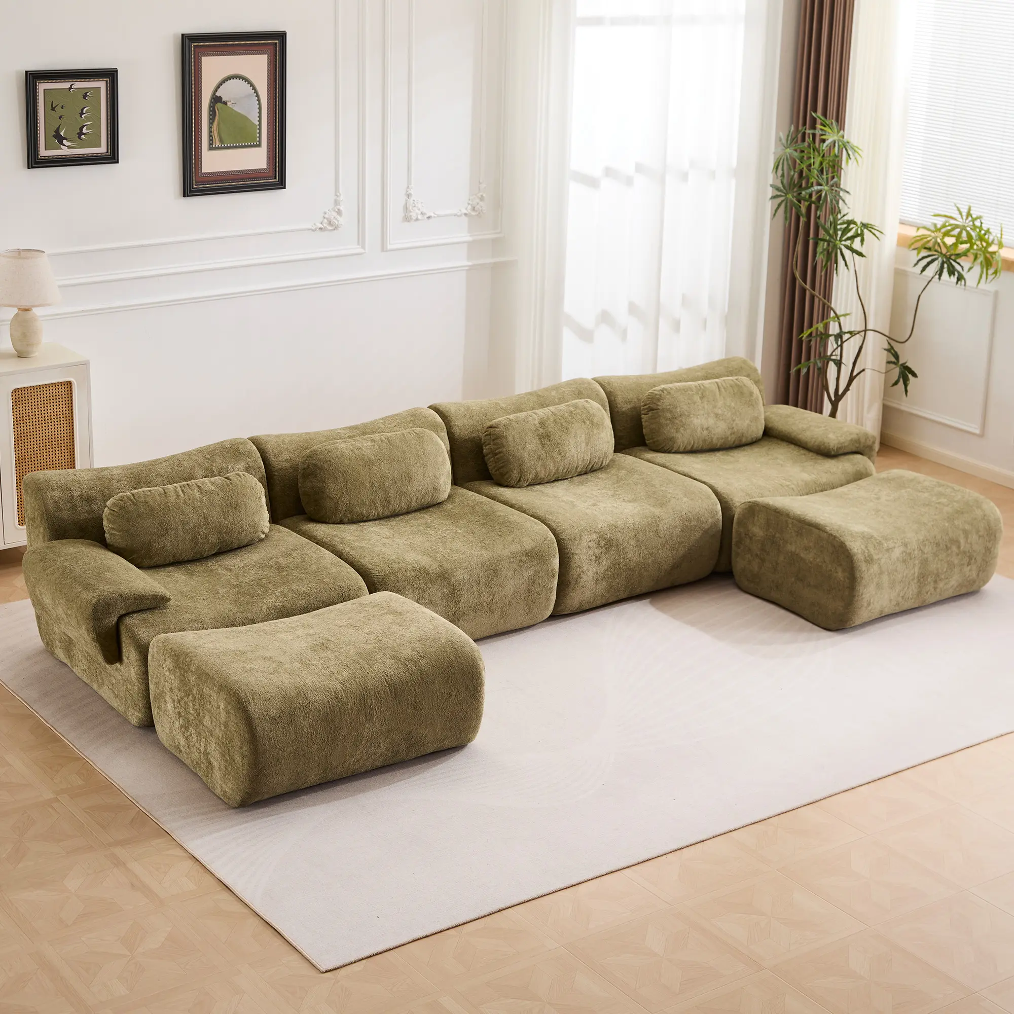 Green - 4 Seater + 2 Ottomans (148.2")