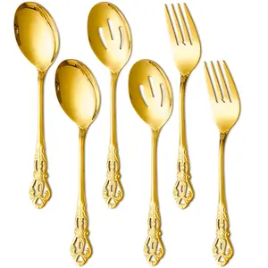 Vintage Luxurious Serving Utensils, Premium Stainless Steel Serving Spoon Fork, Elegant Kitchen Accessories for Parties/Banquet/Buffet/Catering, Festive Table Decorations, Dinnerware Service Set