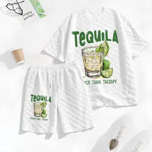 Men's Tequila Lover Graphic 2 Piece Outfit Funny Drinking T Shirt Shorts Set Summer Casual Streetwear Lightweight Breathable Fabric Elastic Waist Shorts Beach Vacation Party Lounge Fashion Matching Set