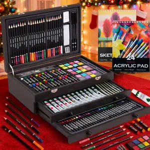 175 Piece Deluxe Art Set with 2 Drawing Pads, Acrylic Paints, Crayons, Colored Pencils, Paint Set in Wooden Case, Professional Art Kit, Art Supplies for Adults, Teens and Artist, Art Materials, Coloring Materials Set, Christmas gifts, New Year gifts