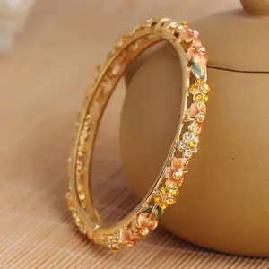 Vintage Flower Pattern Bangle,Boho Style Jewelry for Women & Girls, Trendy All-match & Exquisite Jewelry for Birthday Gift,Rhinestone Decorated Bangle