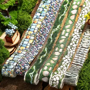 Stone Grass Path Pet Tape Roll, Handmade DIY Decoration Scrapbook Magazine Album Cutout Diary Stickers, Scrapbook Materials, Circular Adhesive Tape