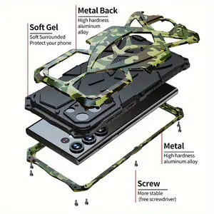for IPhone 17 16 15 14 13 Pro Max 12 Xs 11 8 Plus Case XR SE3 SE2 Mini 7 Drop Triple Protection Phone Case Ultra-Durable Aluminum Alloy Camouflage Shockproof