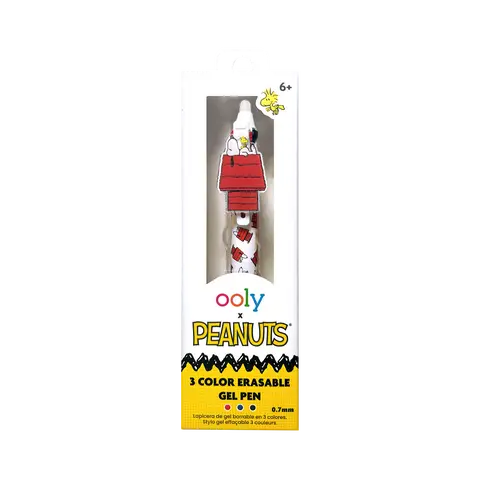 OOLY x Peanuts 3-Color Erasable Ink Gel Pen - 0.7mm Nib, Animal Design, Snoopy & Woodstock Themed Playful Office Stationery for Kids, Unique, Writing, Novelty Pens, Unique Pens