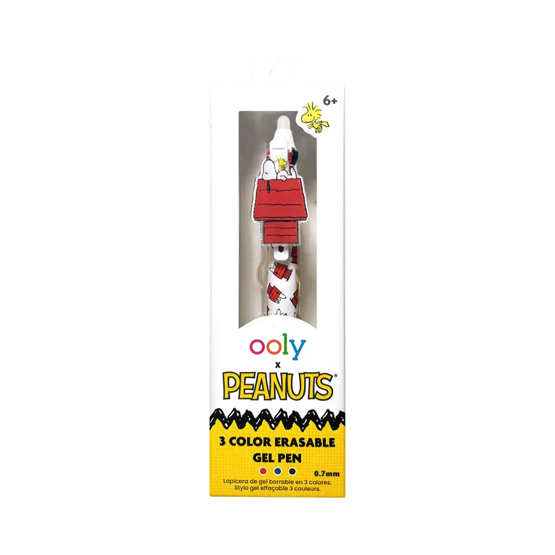 OOLY x Peanuts 3-Color Erasable Ink Gel Pen - 0.7mm Nib, Animal Design, Snoopy & Woodstock Themed Playful Office Stationery for Kids, Unique, Writing, Novelty Pens, Unique Pens