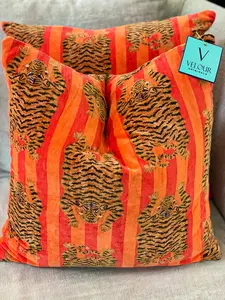 Death Valley Orange Velvet Tiger Pillows