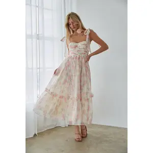 Celine Floral Tie Strap Maxi Dress