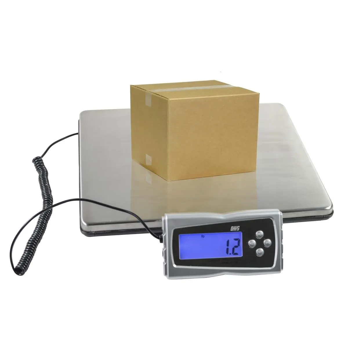 Optima Commander CMD-330 Stainless Steel Industrial Shipping Platform Scale, 330 lbs Capacity, 7.8 lbs Weight, Battery/AC-Powered Indicator, Blue Backlit Display for Commercial Use