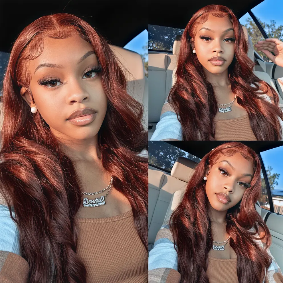 Brighter Copper-red 4x4 Lace Closure Wigs Body Wave Glueless Human Hair Reddish Brown Lace Wigs 180 Density Beginner Friendly