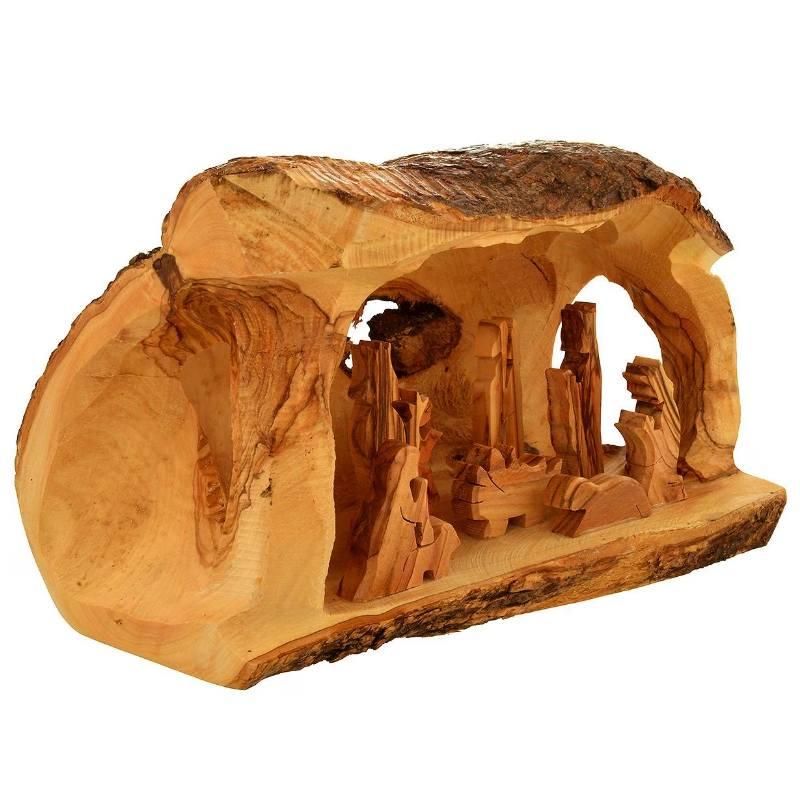 Large Holy Land Olive Wood Nativity - 5" H x 8½" W x 4¼" D Rustic Design with Magi & Shepherds for Display or Gift