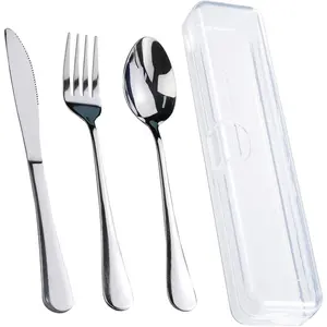 4 count  Travel Utensils With Case, Stainless Steel  Portable Utensils Set With Case,  Travel Silverware Set With Case for Lunch Box Includ Fork Spoon  Set,