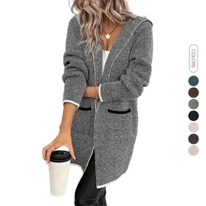 Sidefeel Womens Winter Clothing Long Sleeve Open Front Contrast Cardigan Sweaters Oversized Chunky Knit Hooded Sweaters Coat TikTokShopfalldealsforyou