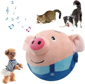 Active Moving Pet Plush Toy, Interactive Dog Toys Squeaky Moving Dog Ball Toy, Washable Cartoon Pig Plush Sound Electronic Dog Toy, Shake Bounce Boredom Talking Toys for Dog Pets Cats (Blue Pig)