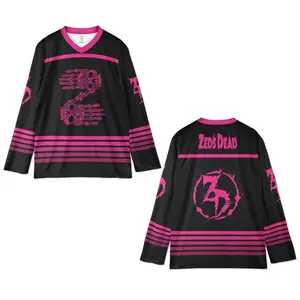 Zeds Rave Hockey Jersey, Black EDM Festival Outfit, Neon Pink Dubstep Shirt