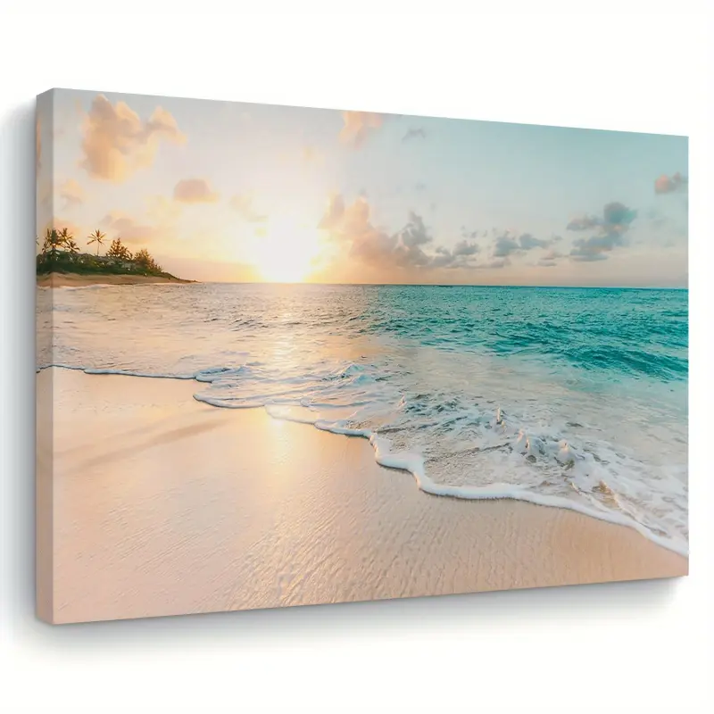 A Beach Sunset Canvas Wall Art with Wooden Frame, Framed Wall Art, Ocean Inspired Design Coastal Landscape Print, Modern Home Decor, Canvas Art And Prints For Walls, Suitable for Home and Office Decoration, Bachelorette Party Gift