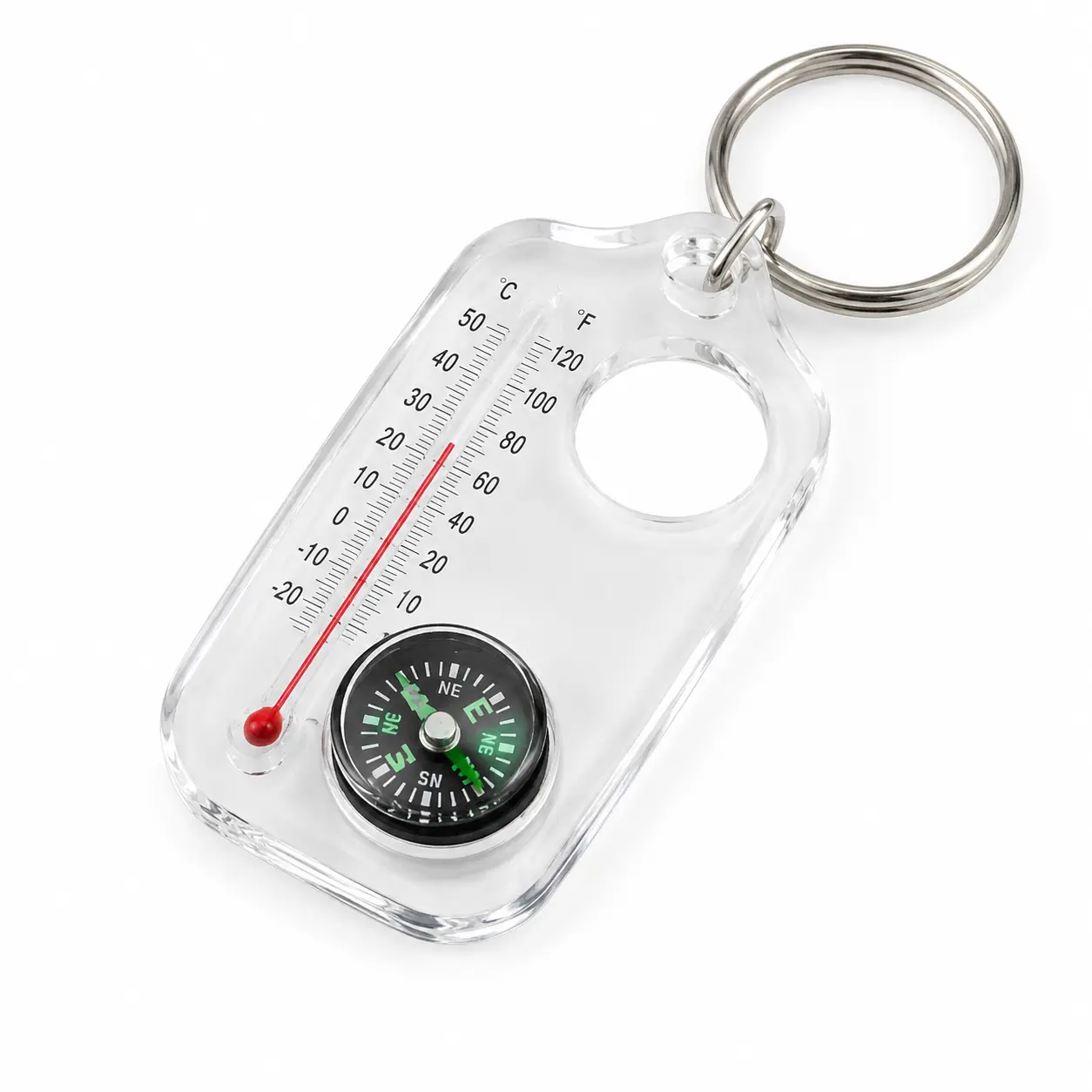 3-in-1 Mini Compass and Thermometer Keychain, Clear Portable Pocket Survival Gear with Ruler for Outdoor Hiking, Camping & Backpacking