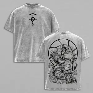 Fullmetal Alchemist Brotherhood Oversized Washed Graphic Tee – Vintage Heavy Cotton T-Shirt, Classic Anime Streetwear Top, Perfect for Manga Lovers & Dark Fantasy Fans