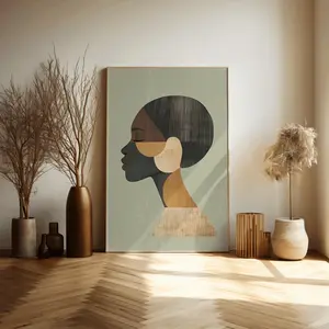 Modern Minimalist Black Woman Wall Art, Neutral Abstract Afrocentric Profile Poster, Contemporary Artwork for High-Value Interiors, Unframed Room Decor