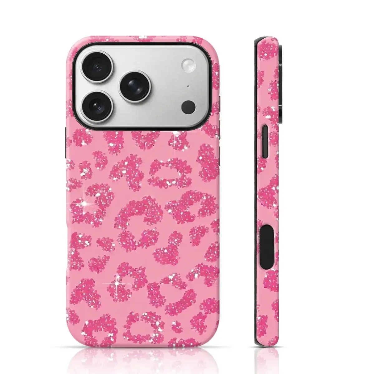 Pink Glitter Leopard Phone Case, Full Body Protective Design, Compatible with iPhone 17 16 15 14 13 12 11 Pro Max Pro Plus, Samsung Galaxy S26 S25 FE S24 Plus S23 Ultra