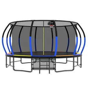 16FT COLORFUL TRAMPOLINE FOR KIDS AND ADULT WITH ENCLOSURE NET & LADDER Home Workout Equipment Home Gym