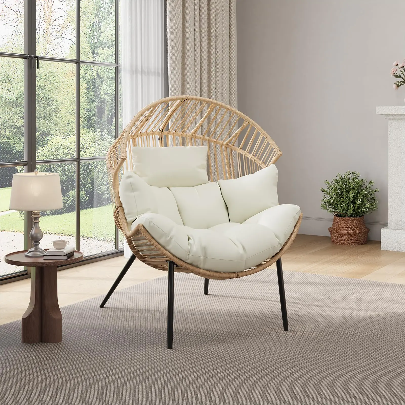 Oversized Wicker Rocking Chair - Ergonomic Rattan Lounge Chair with Extra-Soft Pillow, Thick Cushions for Living Room, Indoor-Outdoor Use, Wicker Rocking Chairs, Oversized Lounge Chair
