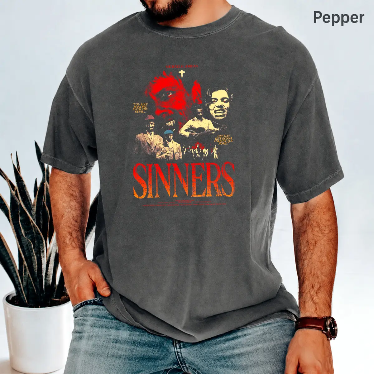 Sinners T-Shirt Vintage Movie 2025 Unisex Action Film Acid Tee d Cotton Graphic Tee Shirt Men Gifts Easywear Cotton Shirt