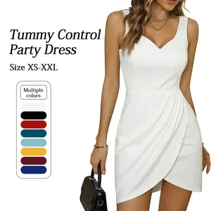 Women's Sleeveless Sweatheart Ruched Fitted Wrap Dress ,Tummycontrol Dress