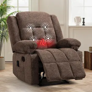 Ebello Overstuffed 37" Wide Manual Recliner Sofa – Wall Hugger Fabric Single Couch, Gray & Brown for Small Spaces