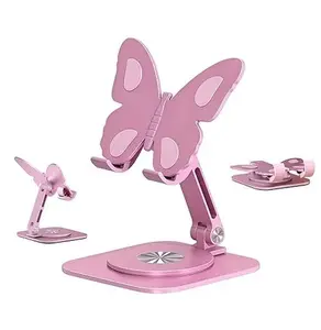 Butterfly Shape Aluminum Alloy Desktop Smartphone Holder - 360-Degree Rotatable Adjustable Foldable Lightweight Universal Cellphone Cradle, Tech Accessories Mobile Desk Bracket for Home Office Decoration