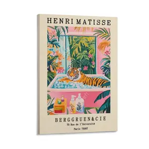 Tiger In Bathtub Funny Bathroom Poster Canvas Poster Bedroom Decor Sports Landscape Office Room Decor Gift dopamine  decor Frames Ornaments Wall Artistic