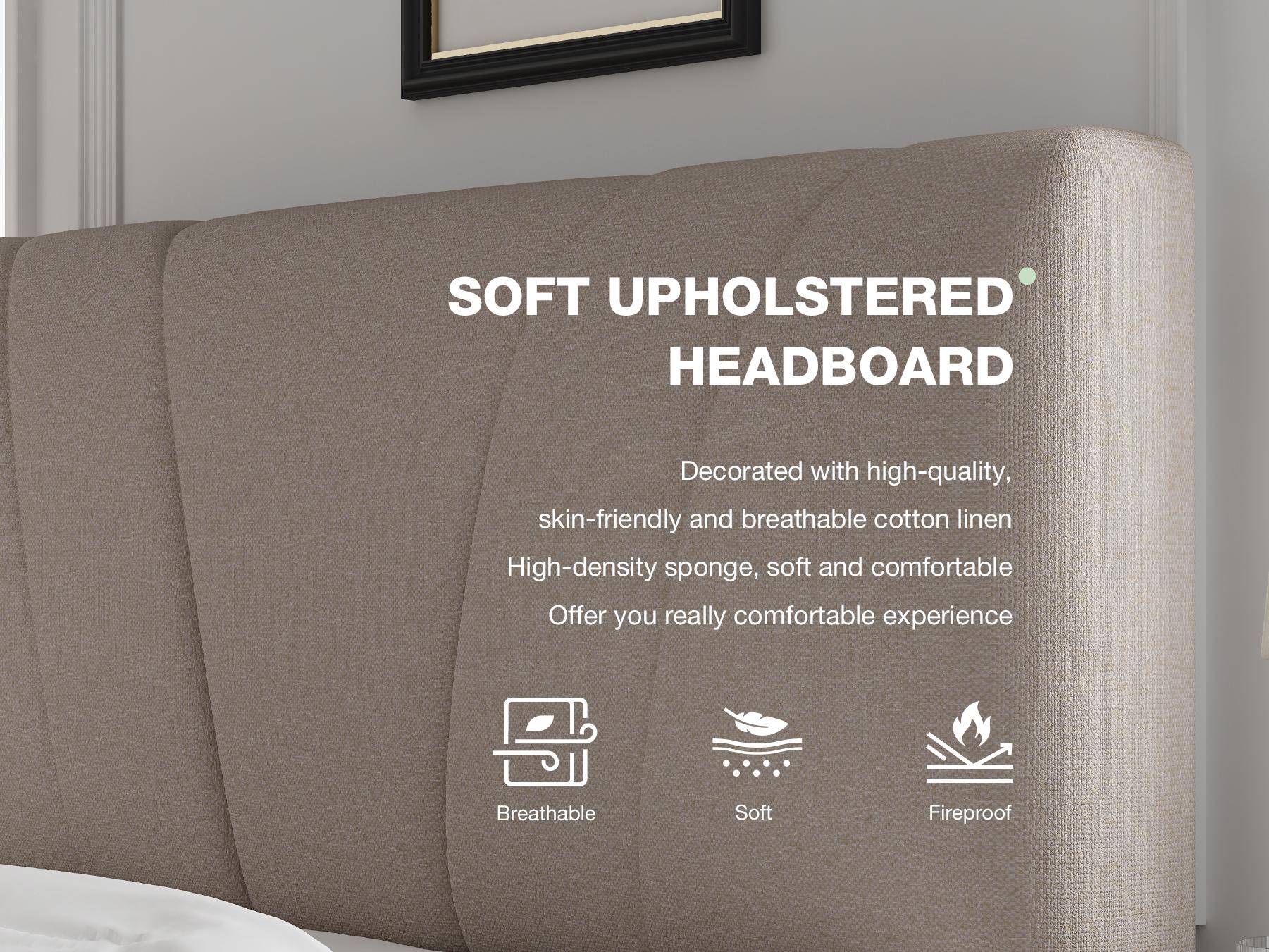 【Year-End Sale】Bed Frame Upholstered Platform Full/Queen/King Bed Frame with Adjustable Headboard, Strong Weight Capacity, No Box Spring Needed, Easy Assembly