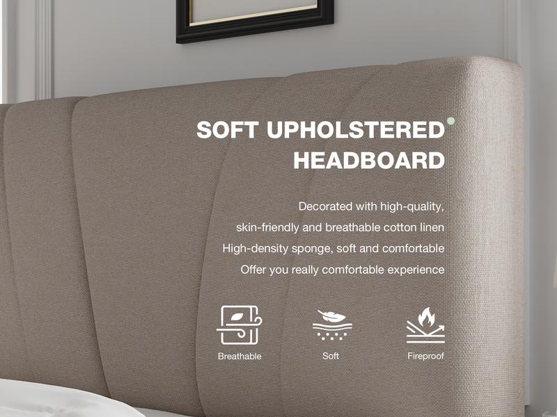 Bed Frame Upholstered Platform Full/Queen/King Bed Frame with Adjustable Headboard, Strong Weight Capacity, No Box Spring Needed, Easy Assembly