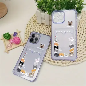 Soft Cute Kitten Purple Case for iPhone 17 16 15 14 13 12 11 7 X XR XS Pro Pro Max Plus Mini - Shockproof Ultra-Thin with Card Slot for ID & Bank Cards - Full Camera Protection Premium Iridescent Cover