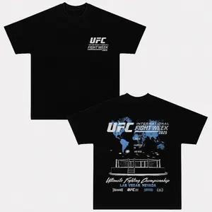 TLXT Mens Black UFC 2025 International Fight Week T-Shirt, Core Logo Graphic Tee, Official MMA Fan Shirt, Ultimate Fighting Championship Gear Casual Round Neck Fabric Menswear Soft Top Classic Clothes Cotton Fitted Green Gym Long Novelty Sweat Crewneck