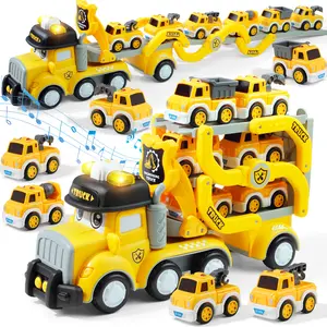 7-in-1 Engineering Transport Storage Car Toy, Construction Car Transport Vehicle with Play Mat for Toddlers 3-9 Years Old, Die-cast Alloy Engineering Vehicle, Birthday Gifts for Kids 3-6 Years