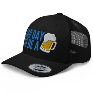 RIVEMUG NG Bad Day To Be a Beer Embroidered Curved Bill Trucker Hat Mid Crown Adjustable Funny Party Cap